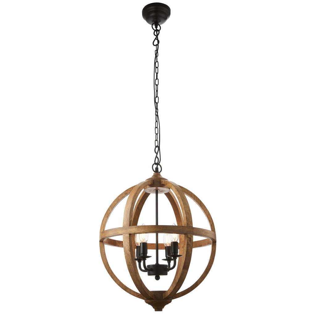 73575 Toba 4 Light Pendant Mango Wood Dark Bronze
