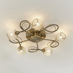 73757 Aherne 5 Light Semi Flush Ceiling Antique Brass Clear Bead Shade