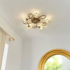 73757 Aherne 5 Light Semi Flush Ceiling Antique Brass Clear Bead Shade