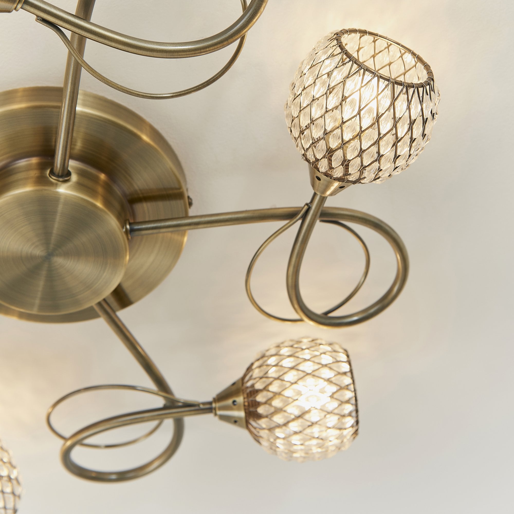 73757 Aherne 5 Light Semi Flush Ceiling Antique Brass Clear Bead Shade
