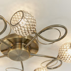 73757 Aherne 5 Light Semi Flush Ceiling Antique Brass Clear Bead Shade