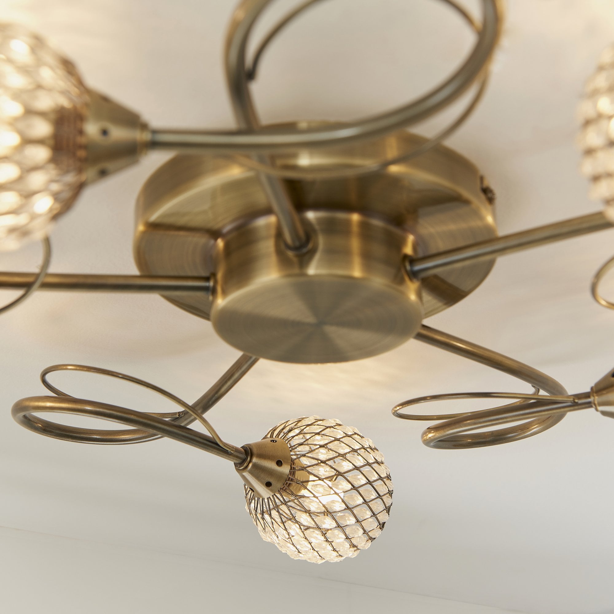 73757 Aherne 5 Light Semi Flush Ceiling Antique Brass Clear Bead Shade