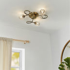 73758 Aherne 3 Light Semi Flush Ceiling Antique Brass Clear Bead Shade