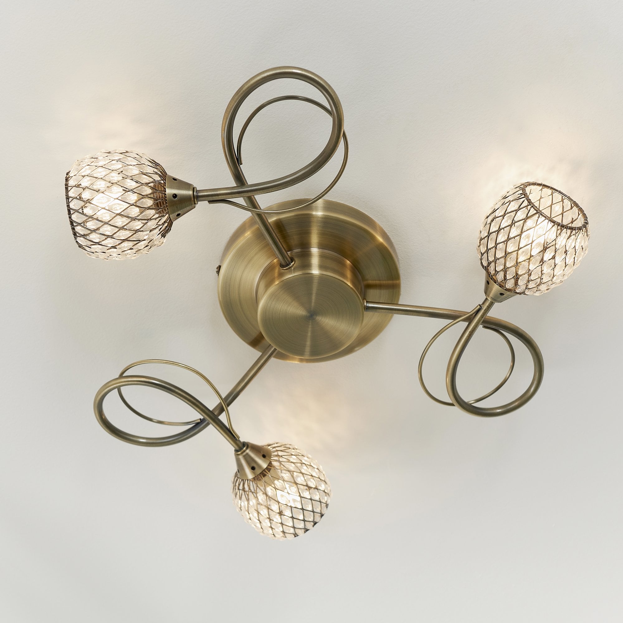 73758 Aherne 3 Light Semi Flush Ceiling Antique Brass Clear Bead Shade