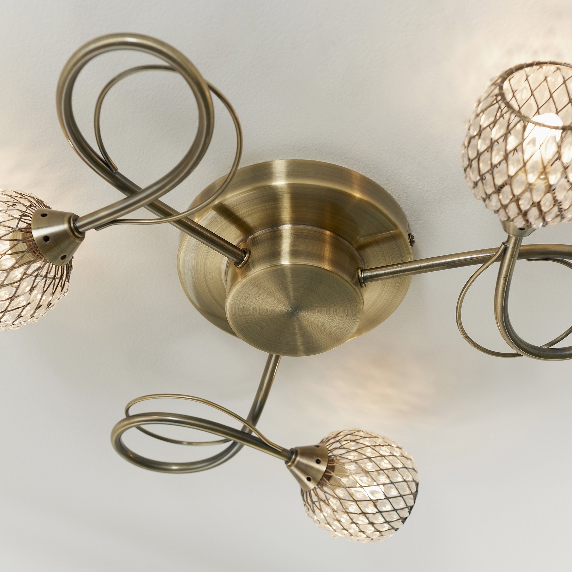 73758 Aherne 3 Light Semi Flush Ceiling Antique Brass Clear Bead Shade