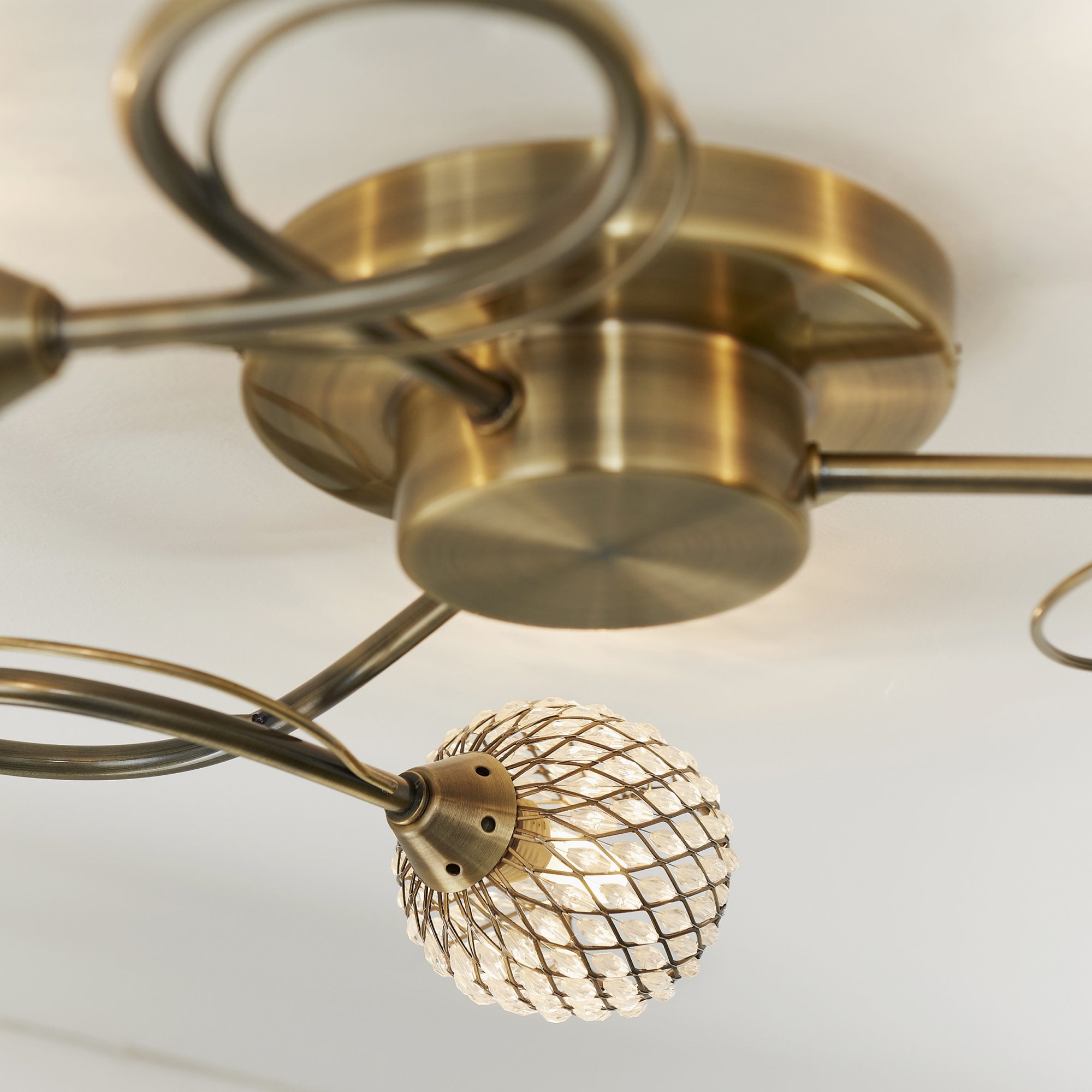73758 Aherne 3 Light Semi Flush Ceiling Antique Brass Clear Bead Shade