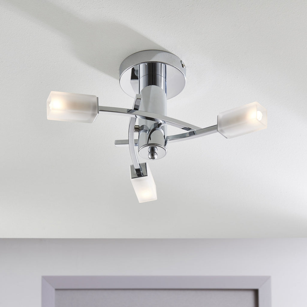 146-3CH Havana 3 Light Semi Flush Ceiling Light Chrome Plate & Frosted Glass