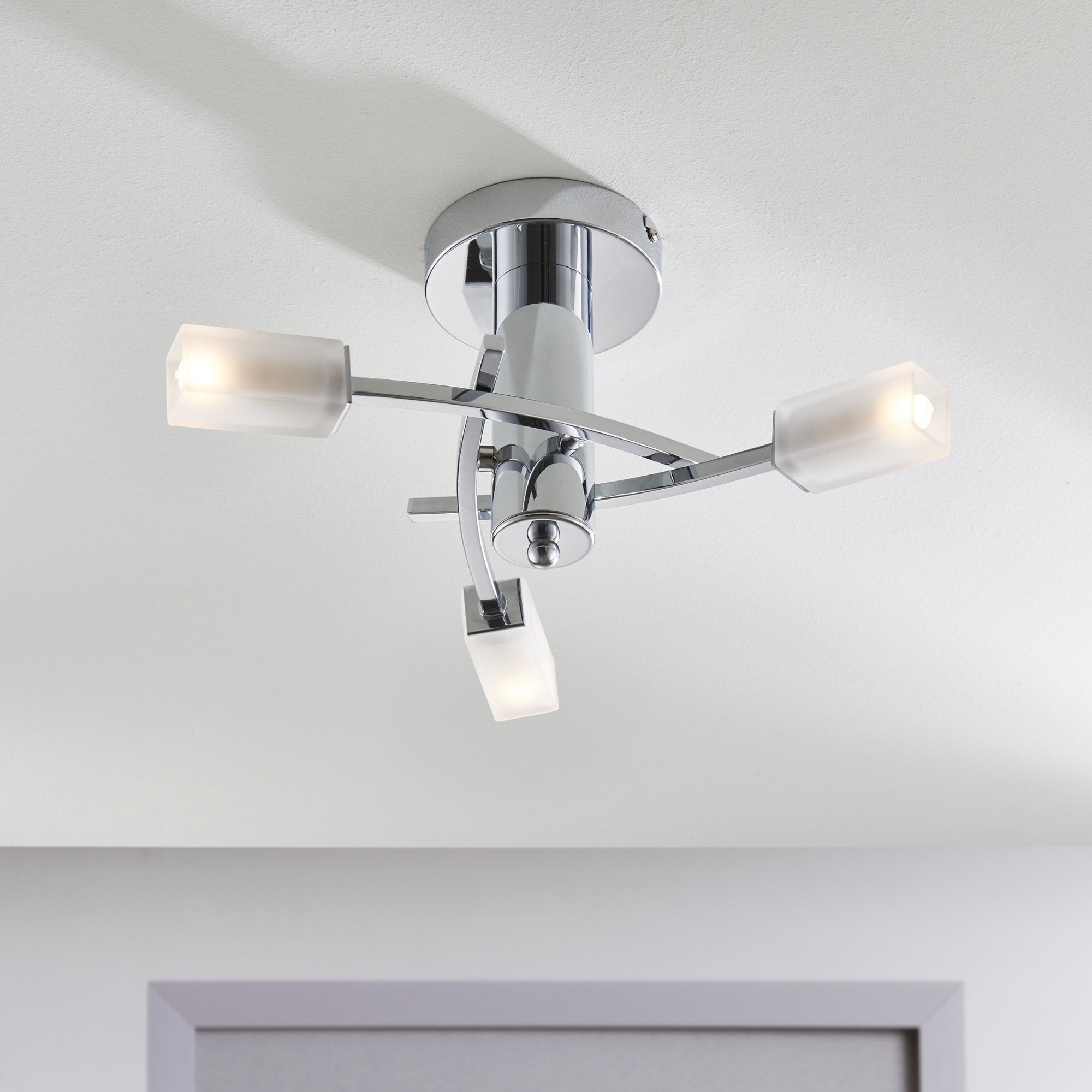 146-3CH Havana 3 Light Semi Flush Ceiling Light Chrome Plate & Frosted Glass (S)