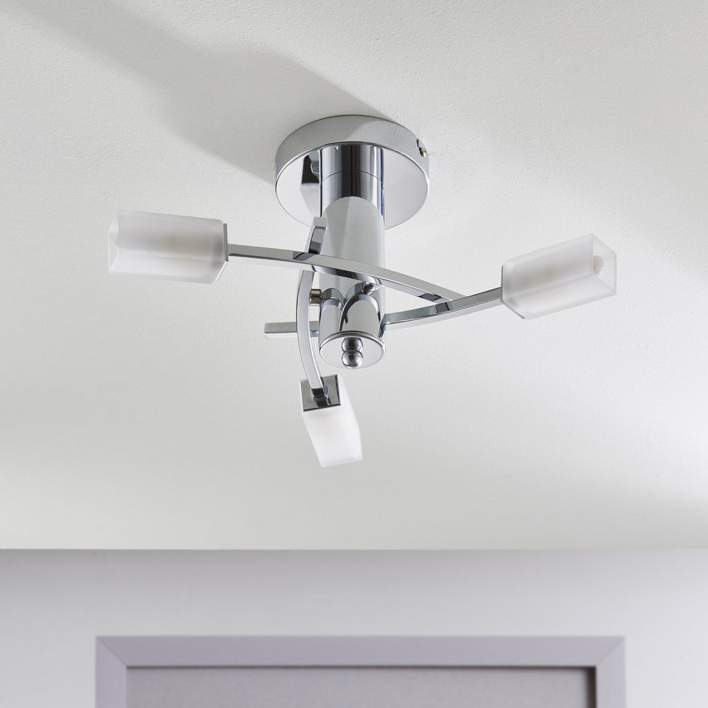 146-3CH Havana 3 Light Semi Flush Ceiling Light Chrome Plate & Frosted Glass