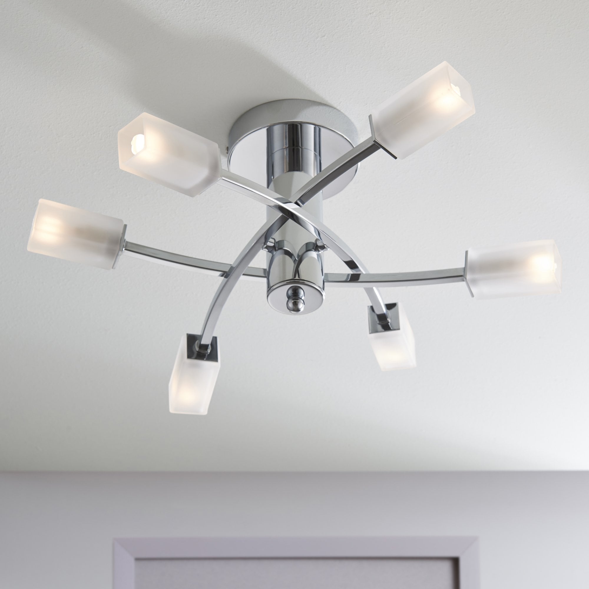 146-6CH Havana 6 Light Semi Flush Ceiling Light Chrome Plate & Frosted Glass