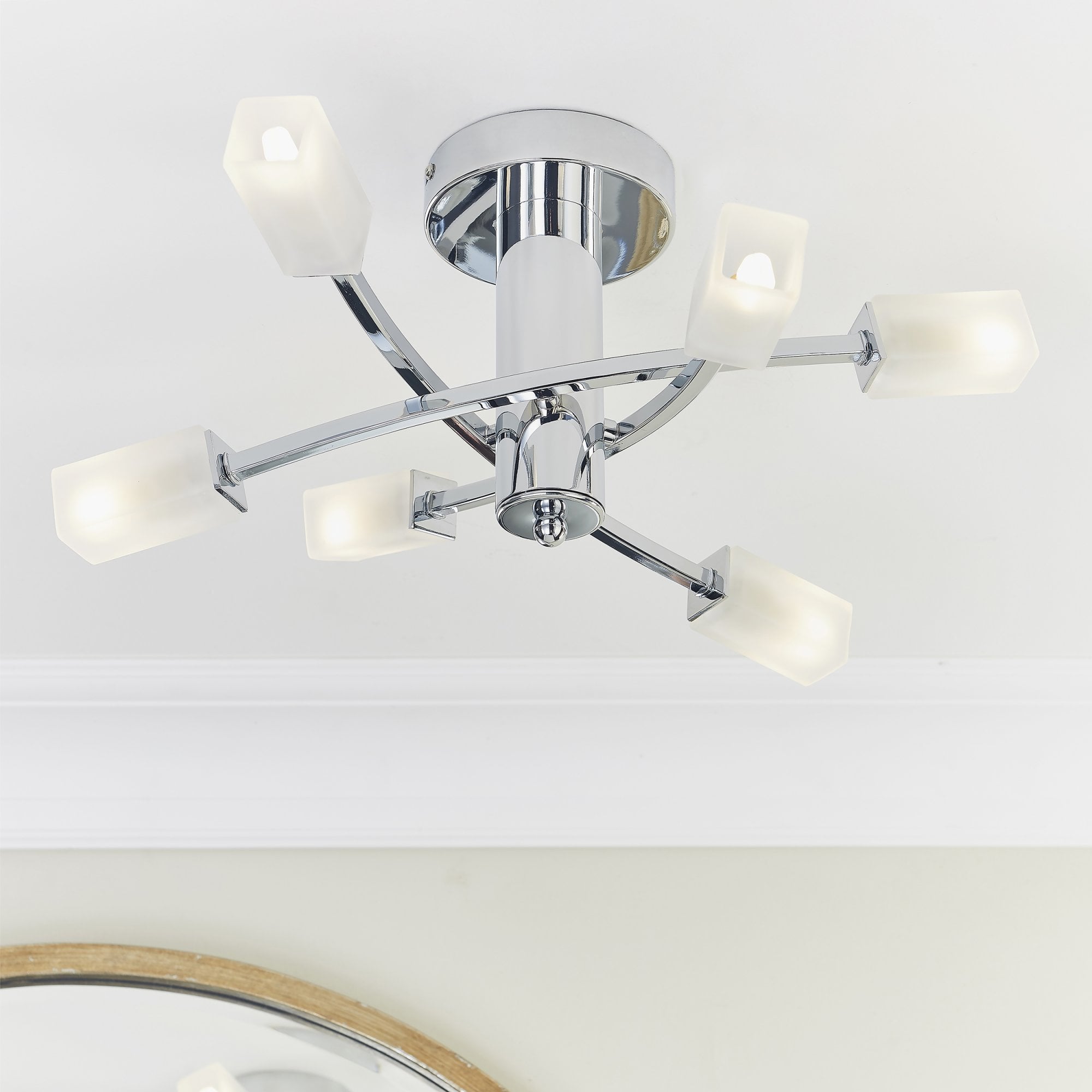 146-6CH Havana 6 Light Semi Flush Ceiling Light Chrome Plate & Frosted Glass