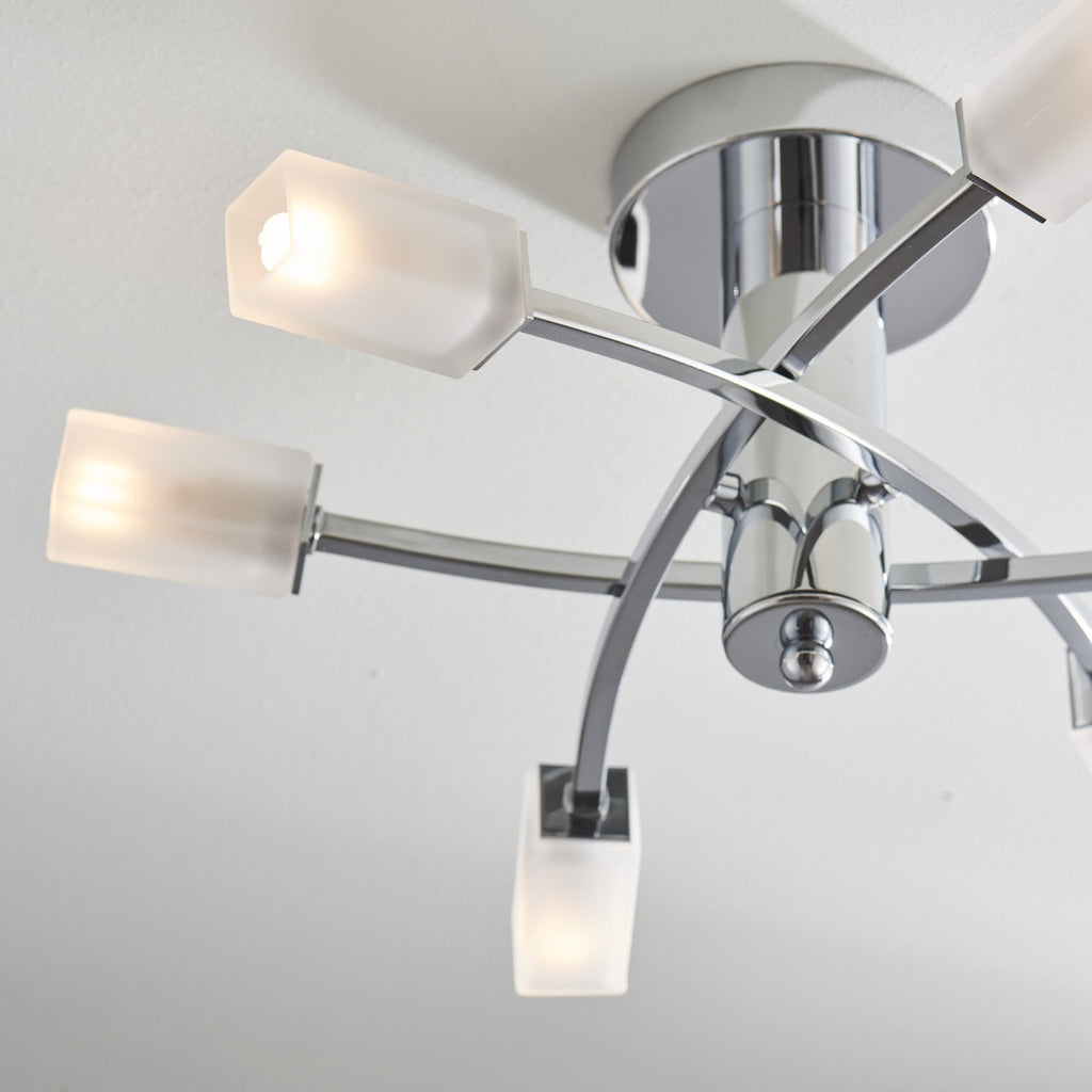146-6CH Havana 6 Light Semi Flush Ceiling Light Chrome Plate & Frosted Glass