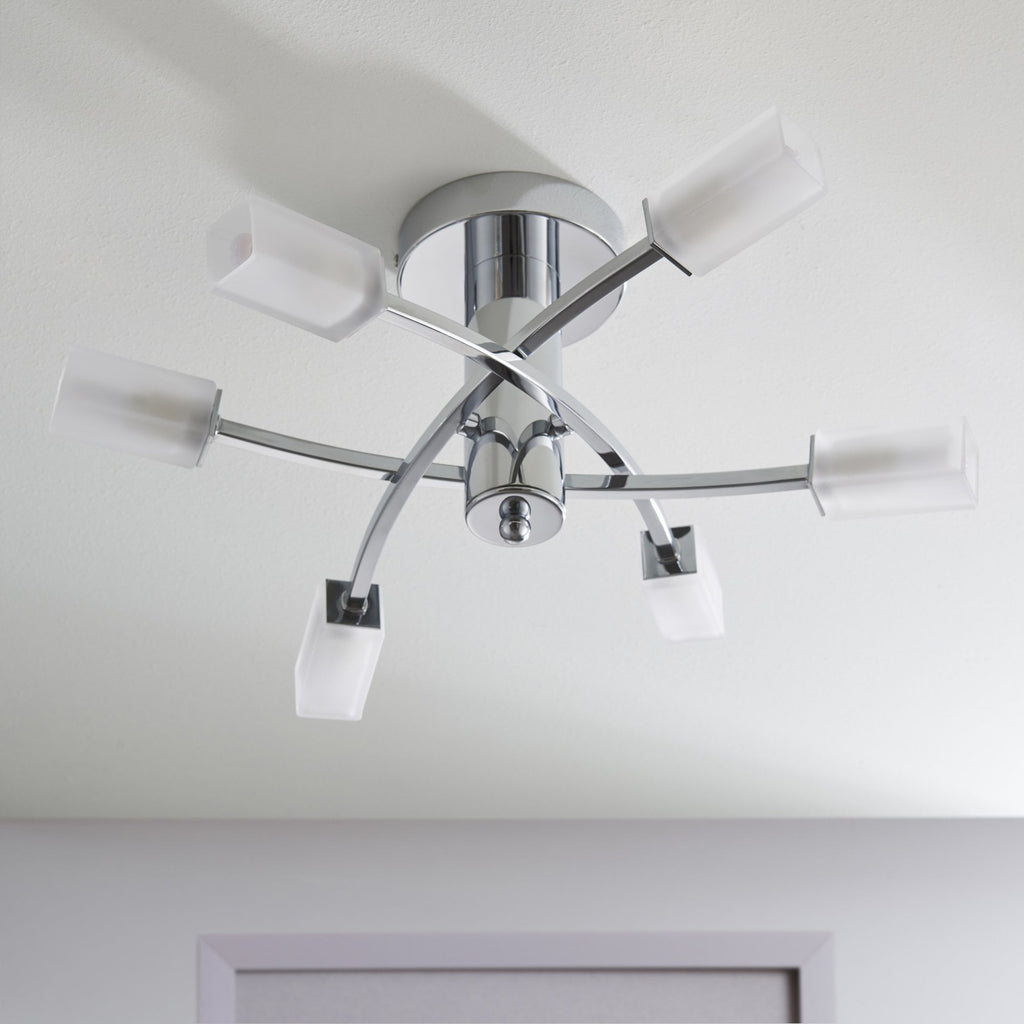 146-6CH Havana 6 Light Semi Flush Ceiling Light Chrome Plate & Frosted Glass