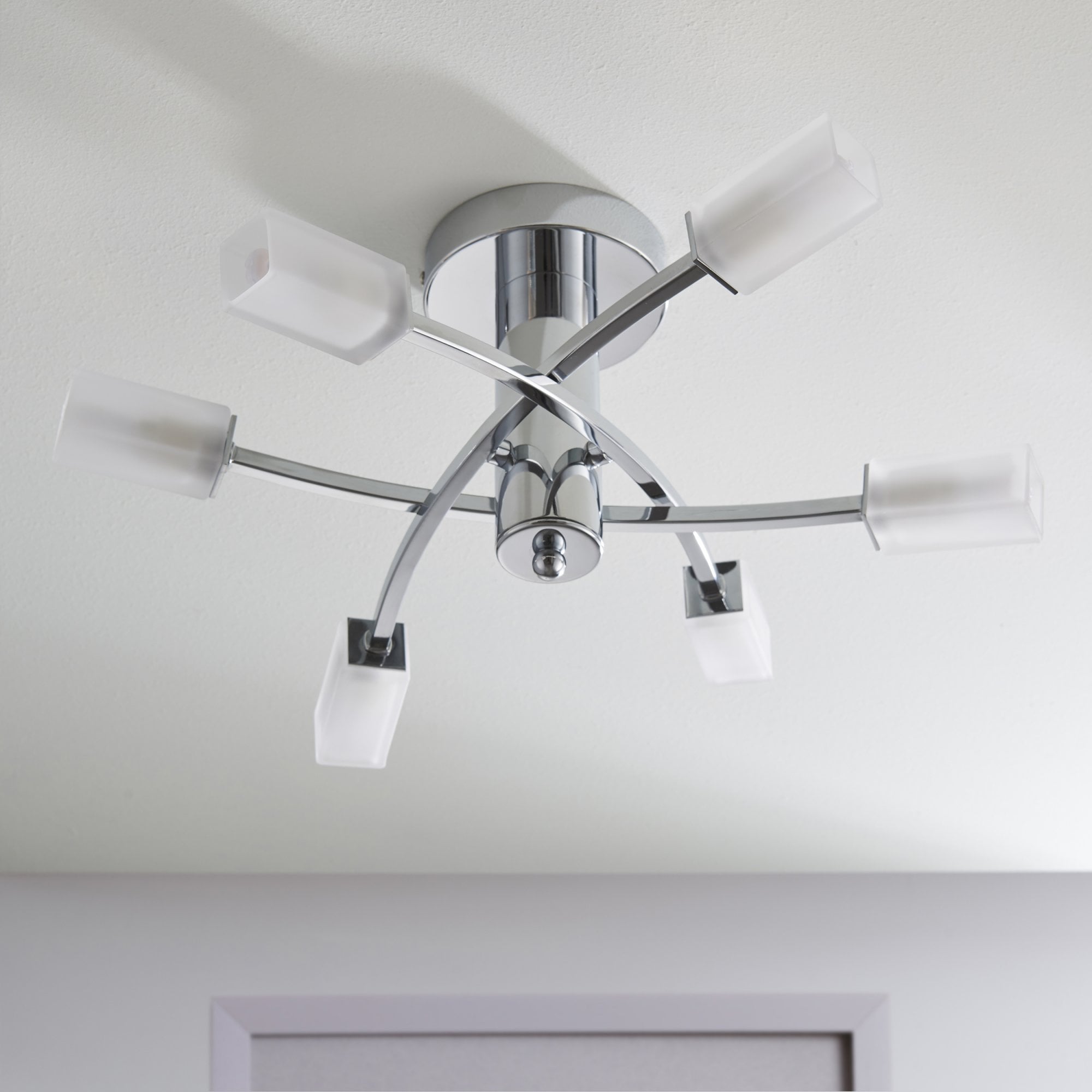 146-6CH Havana 6 Light Semi Flush Ceiling Light Chrome Plate & Frosted Glass