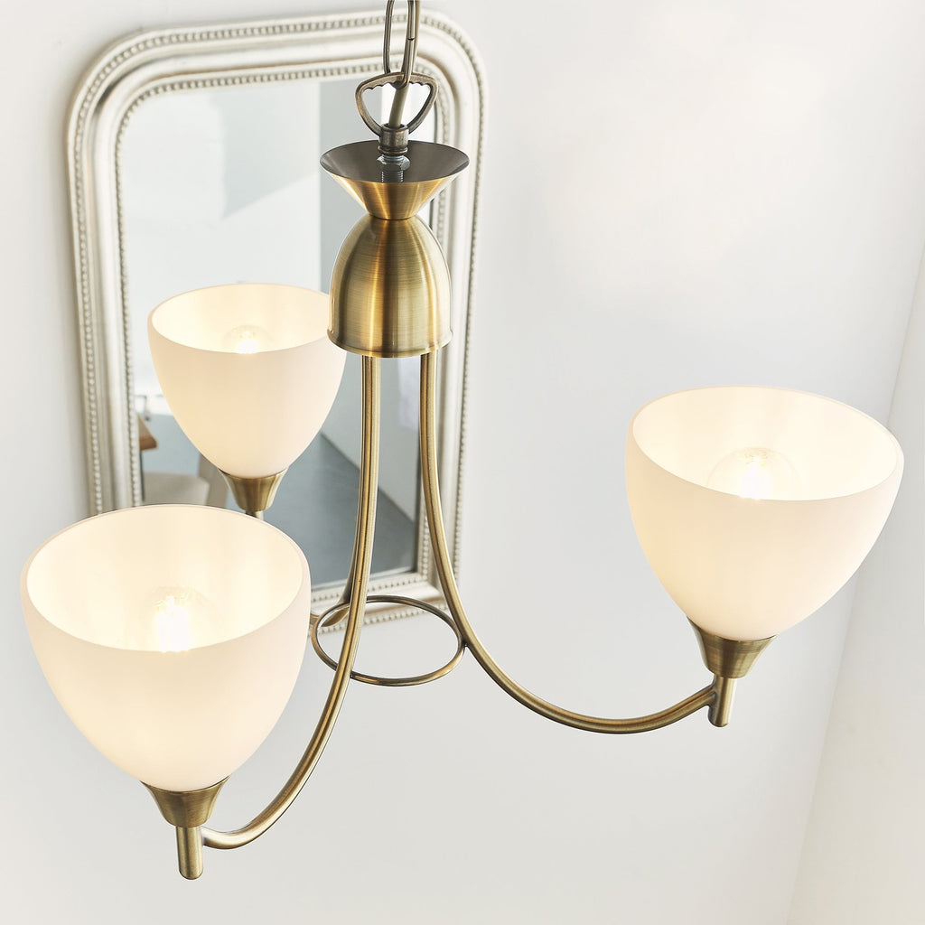1805-3AN Alton 3 Light Pendant Antique Brass Plate & Matt Opal Glass