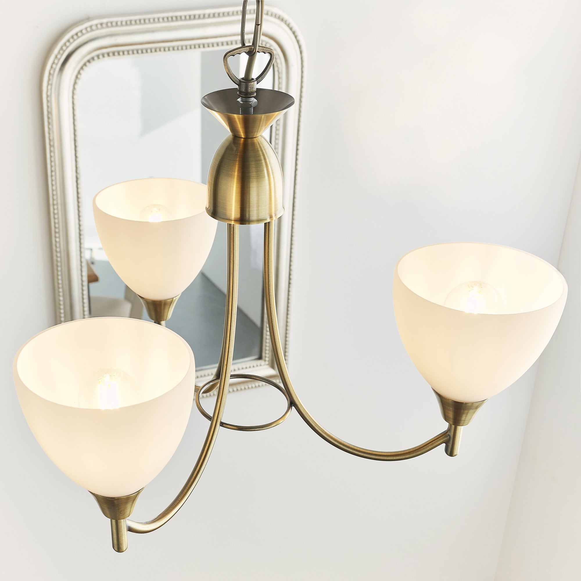 1805-3AN Alton 3 Light Pendant Antique Brass Plate & Matt Opal Glass