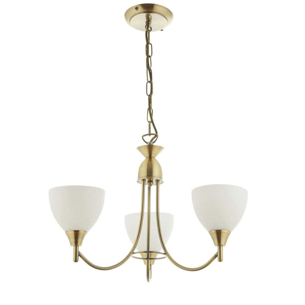 1805-3AN Alton 3 Light Pendant Antique Brass Plate & Matt Opal Glass