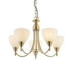 1805-5AN Alton 5 Light Pendant Antique Brass Plate & Matt Opal Glass