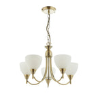 1805-5AN Alton 5 Light Pendant Antique Brass Plate & Matt Opal Glass