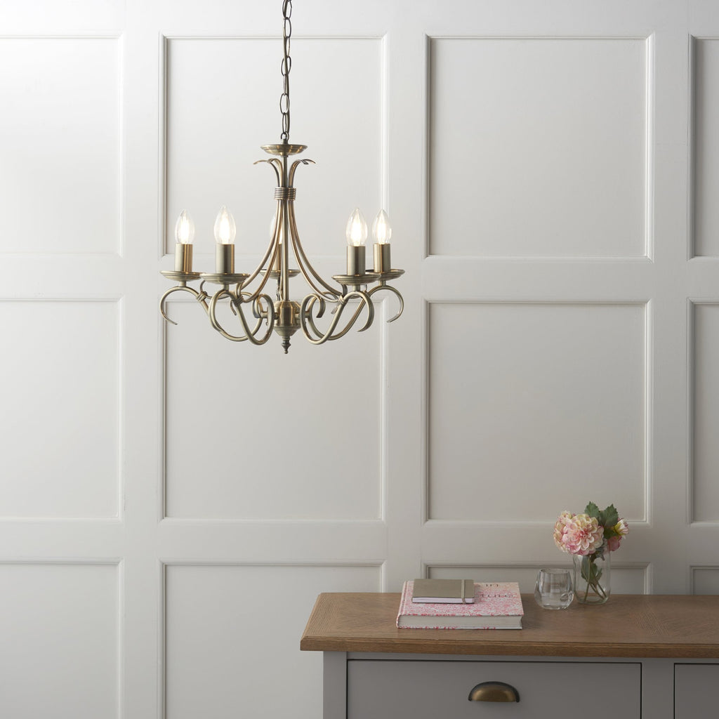 2030-5AN Bernice 5 Light Pendant Antique Brass Plate