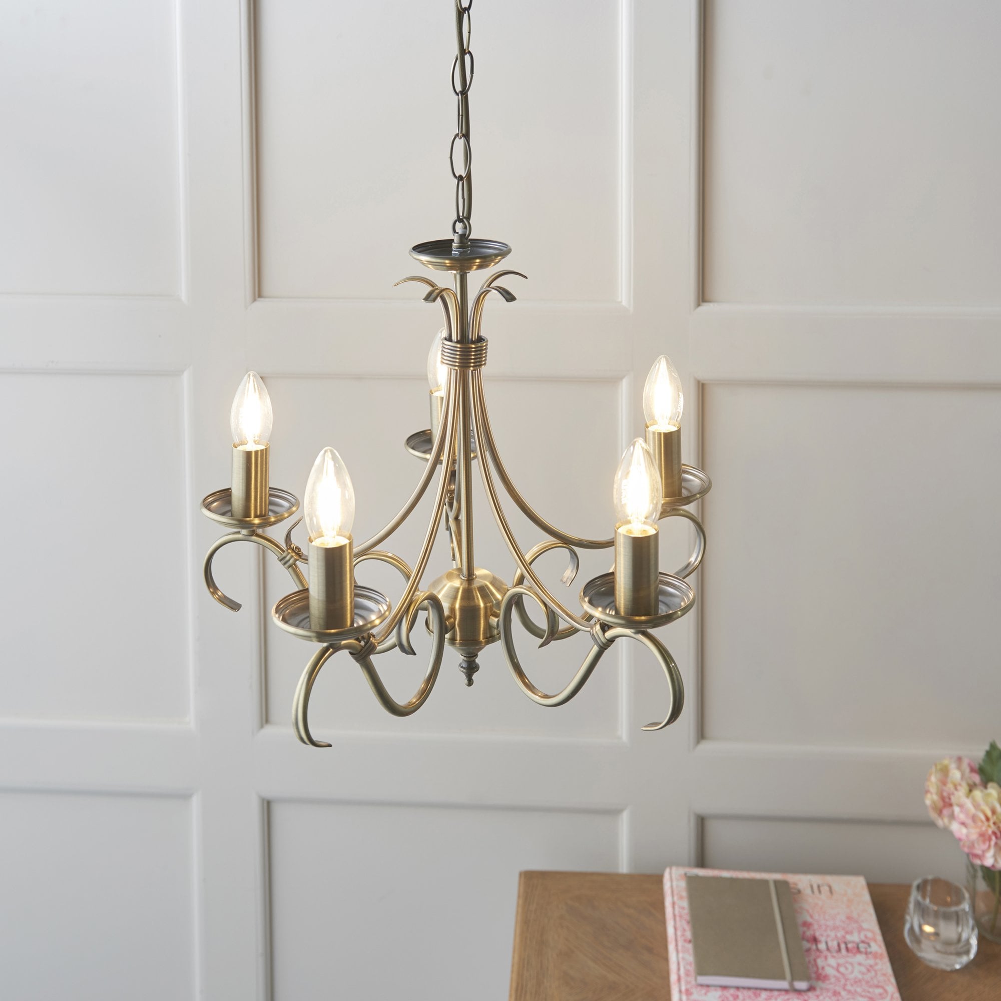 2030-5AN Bernice 5 Light Pendant Antique Brass Plate
