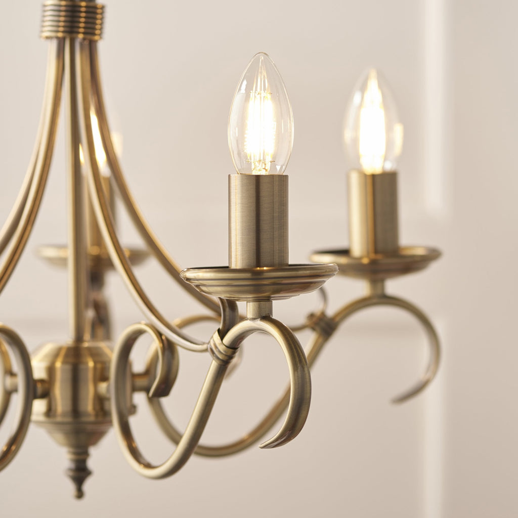 2030-5AN Bernice 5 Light Pendant Antique Brass Plate