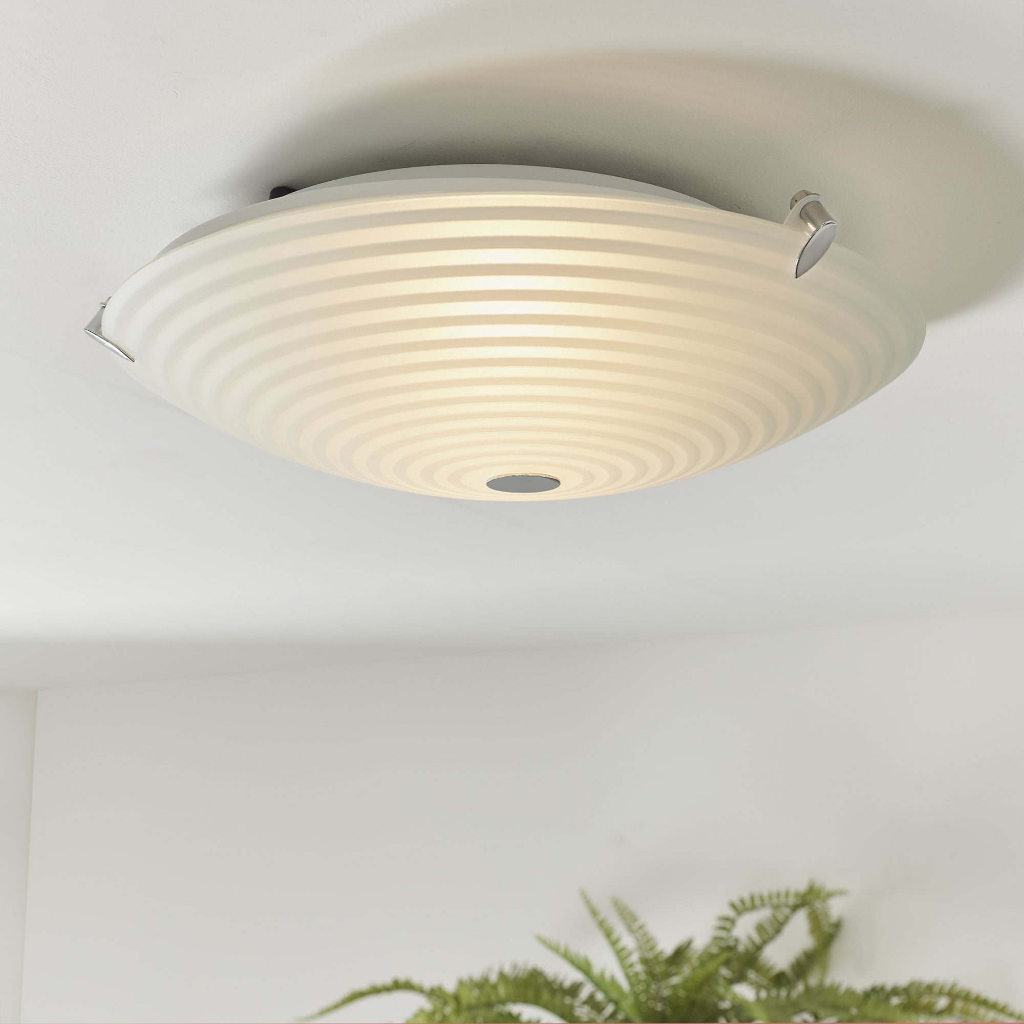 633-32 Roundel 2 Light Flush Celing Light Frosted/clear Glass & Chrome Plate