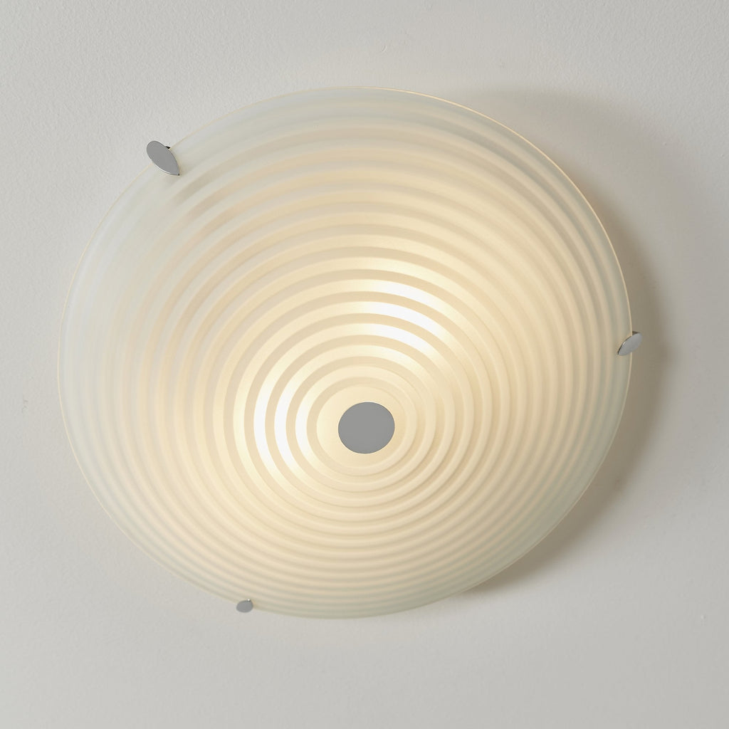 633-32 Roundel 2 Light Flush Celing Light Frosted/clear Glass & Chrome Plate