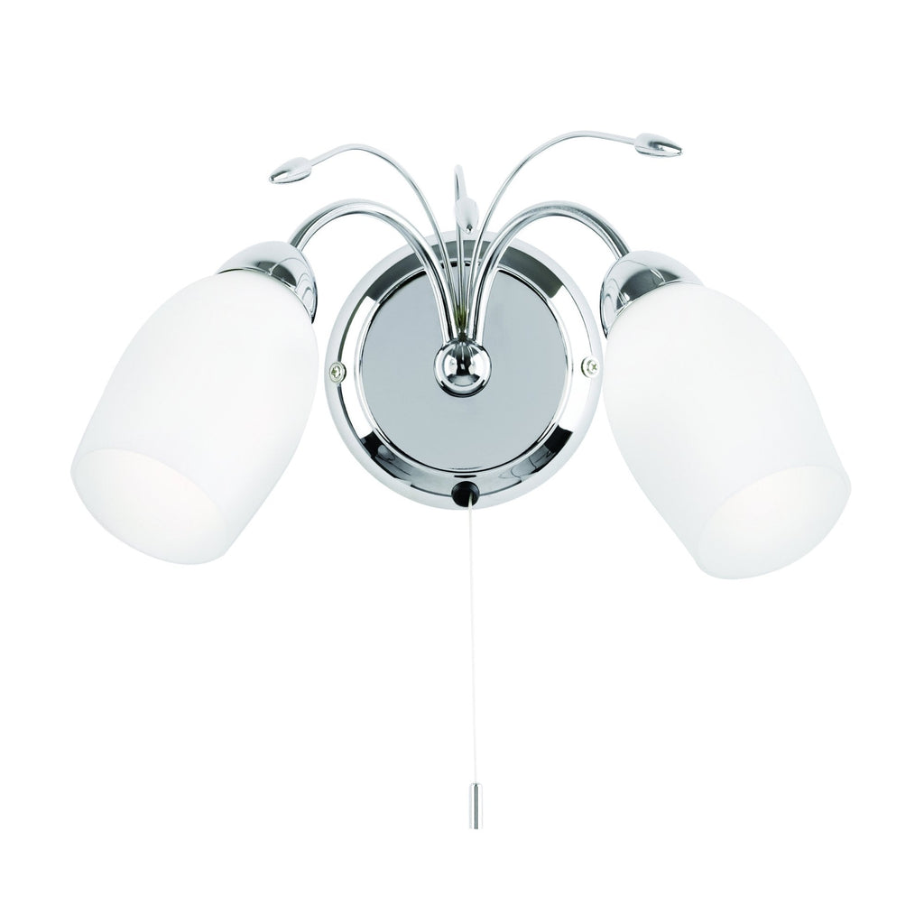 2007-2WBCH Meadow 2 Light Wall Light Chrome Plate & White Glass