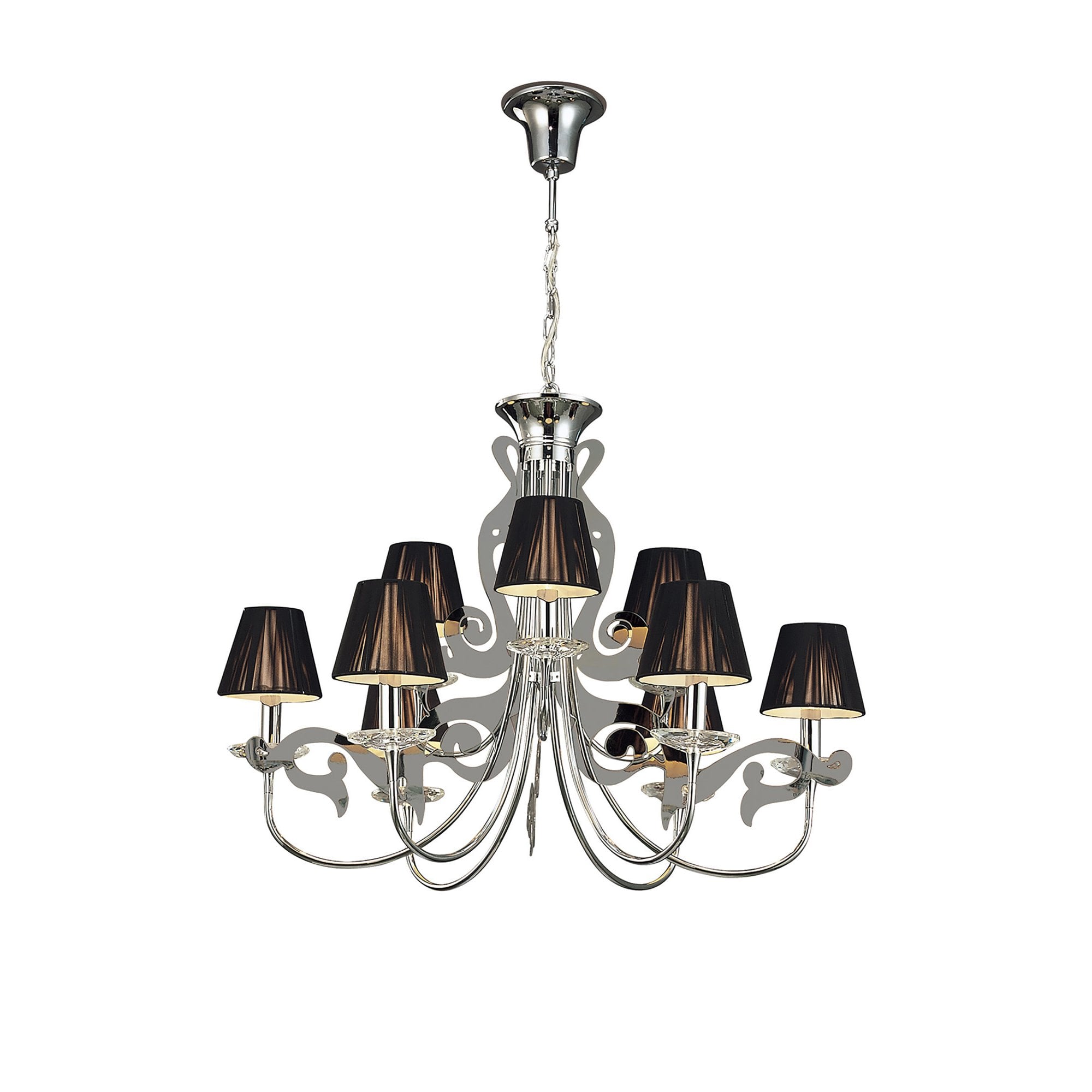 M0376 Acanto Pendant Round 9 Light E14 Polished Chrome Black Shades