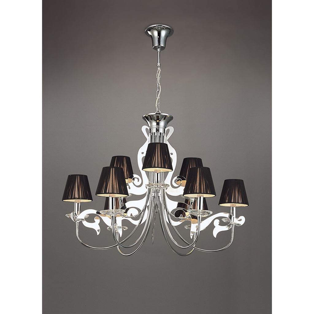 M0376 Acanto Pendant Round 9 Light E14 Polished Chrome Black Shades