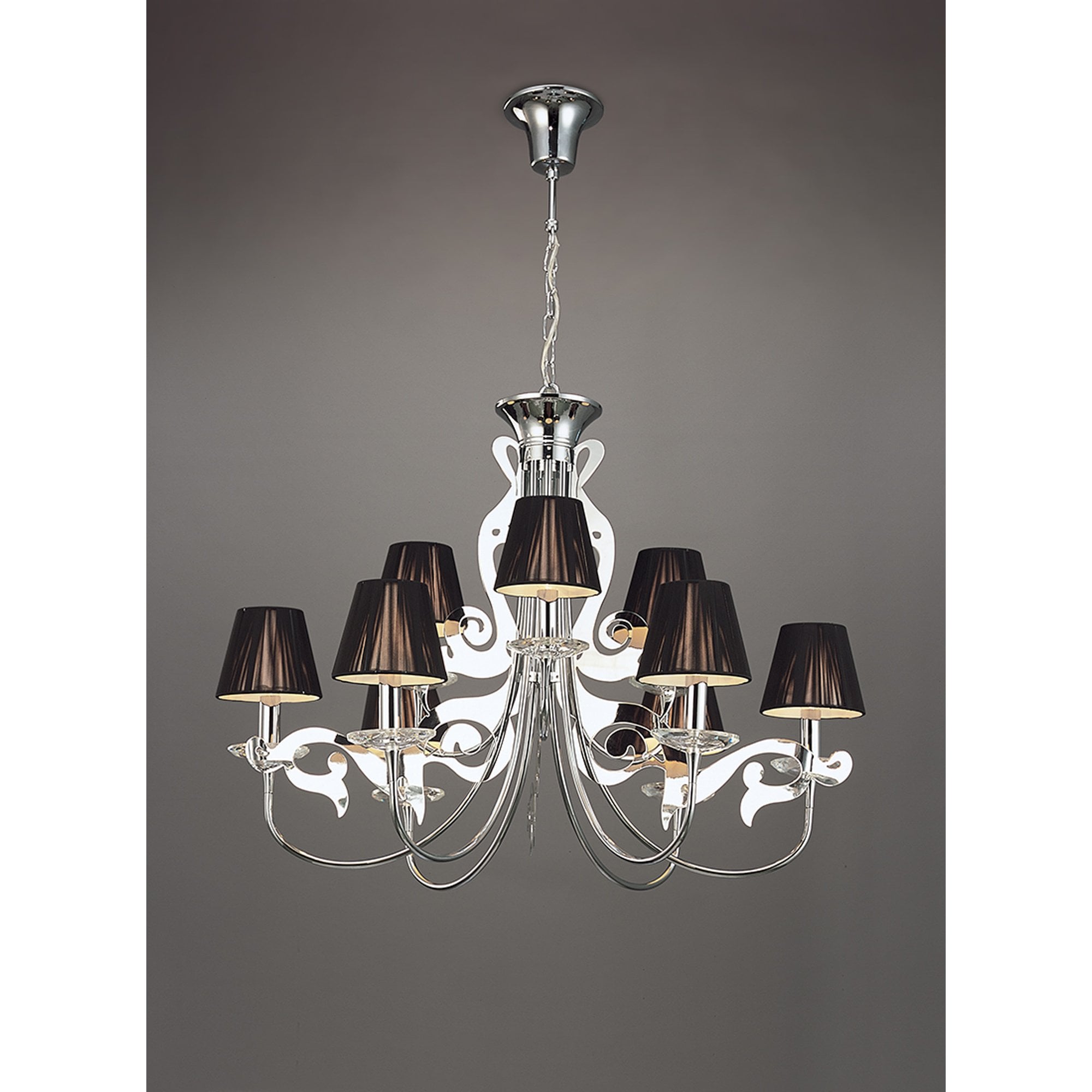 M0376 Acanto Pendant Round 9 Light E14 Polished Chrome Black Shades