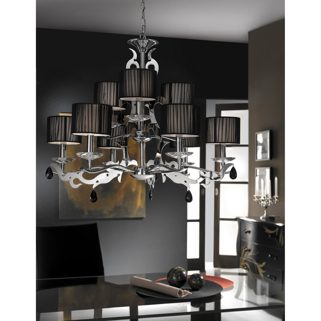 M0376 Acanto Pendant Round 9 Light E14 Polished Chrome Black Shades