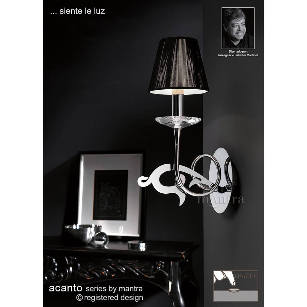 M0379/S Acanto Wall Lamp Switched 1 Light E14 Polished Chrome Black Shade