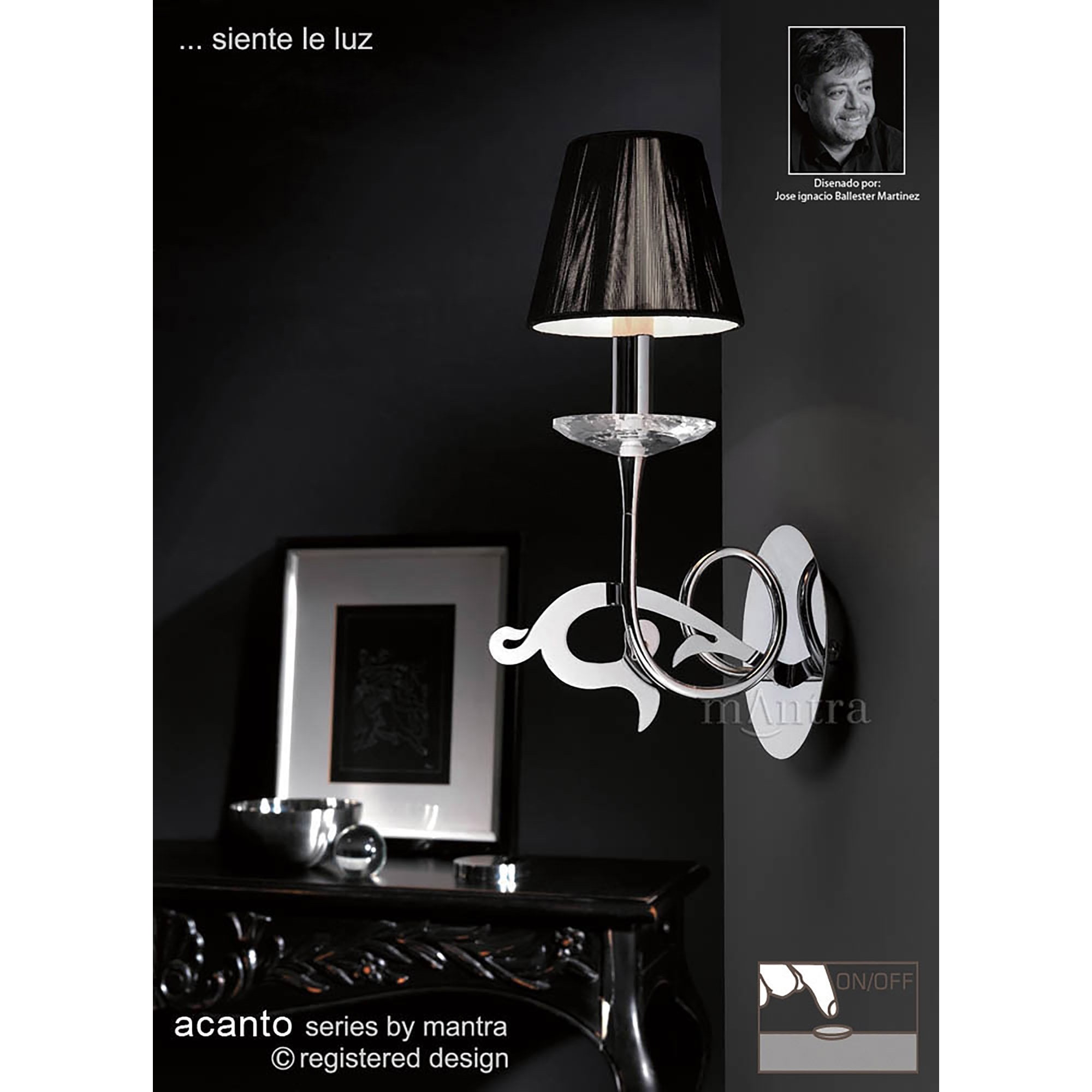 M0379/S Acanto Wall Lamp Switched 1 Light E14 Polished Chrome Black Shade
