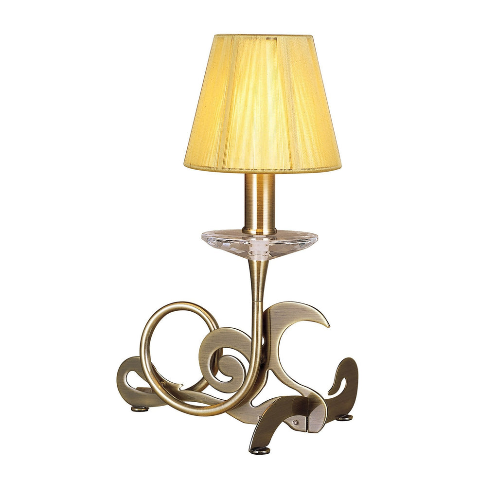 M0381AB Acanto Table Lamp 1 Light E14 Antique Brass Amber Cream Shade