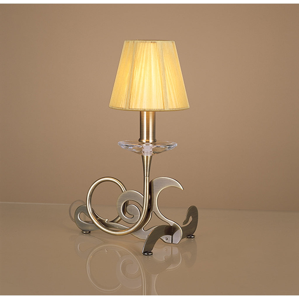 M0381AB Acanto Table Lamp 1 Light E14 Antique Brass Amber Cream Shade