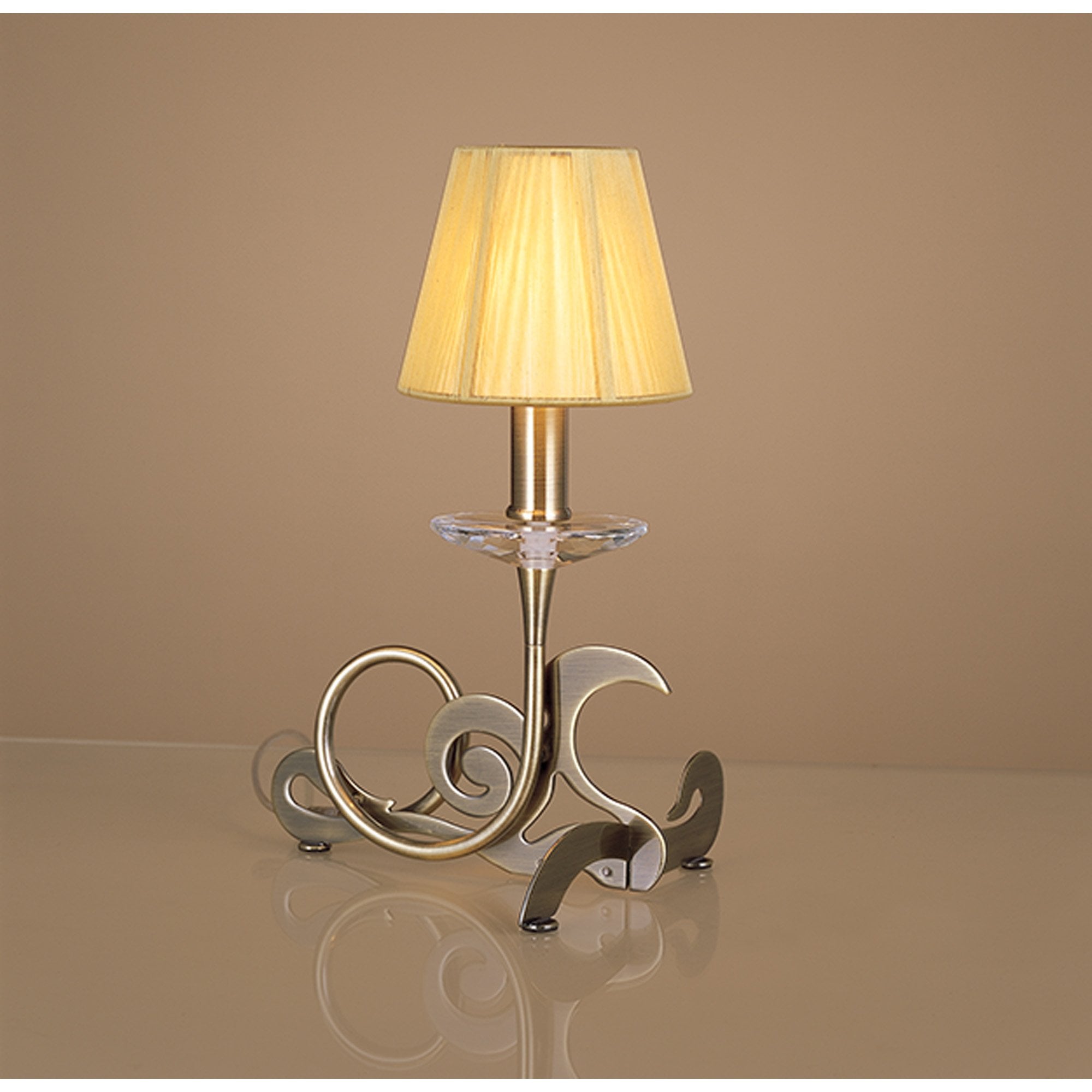 M0381AB Acanto Table Lamp 1 Light E14 Antique Brass Amber Cream Shade