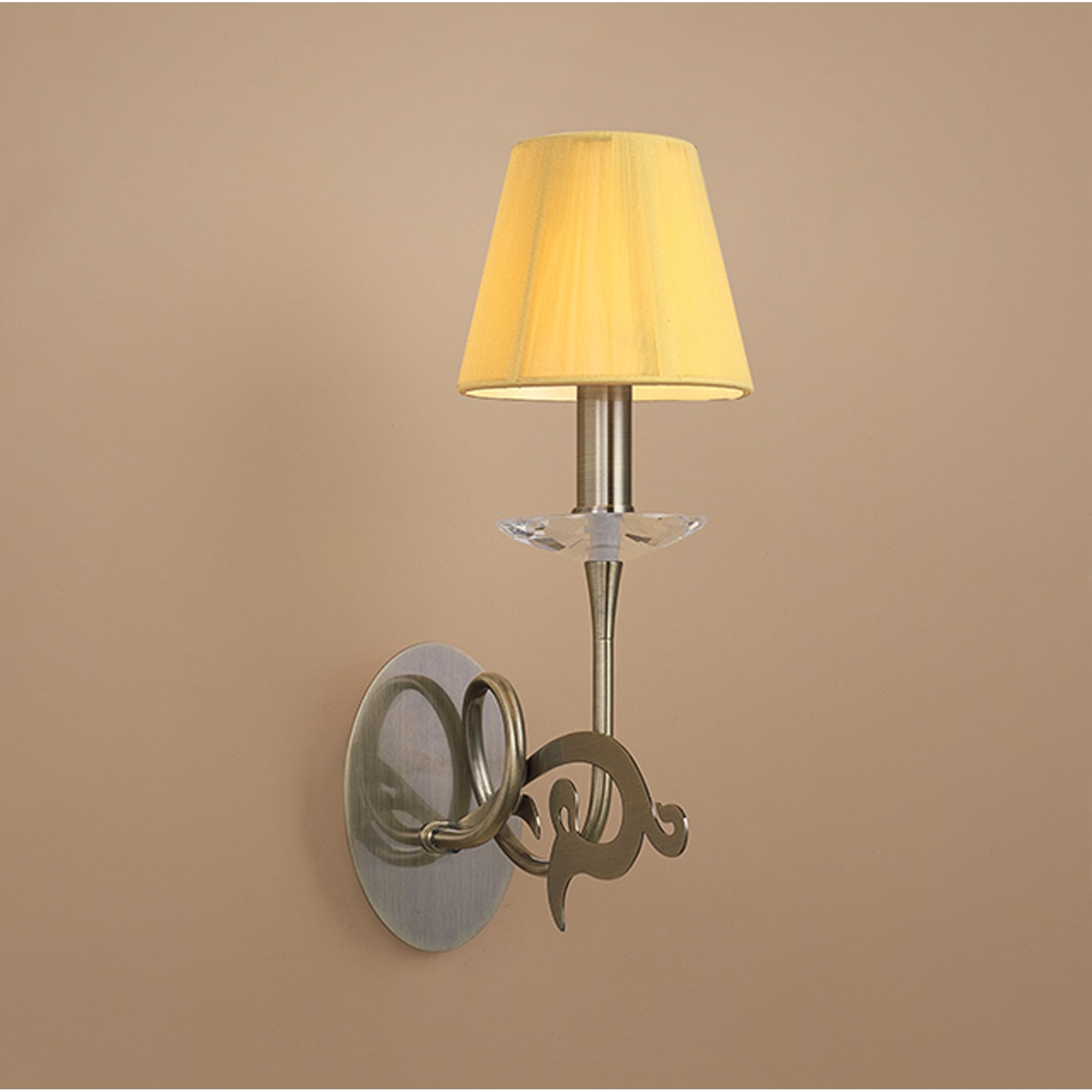 M0379AB Acanto Wall Lamp 1 Light E14 Antique Brass Amber Cream Shade