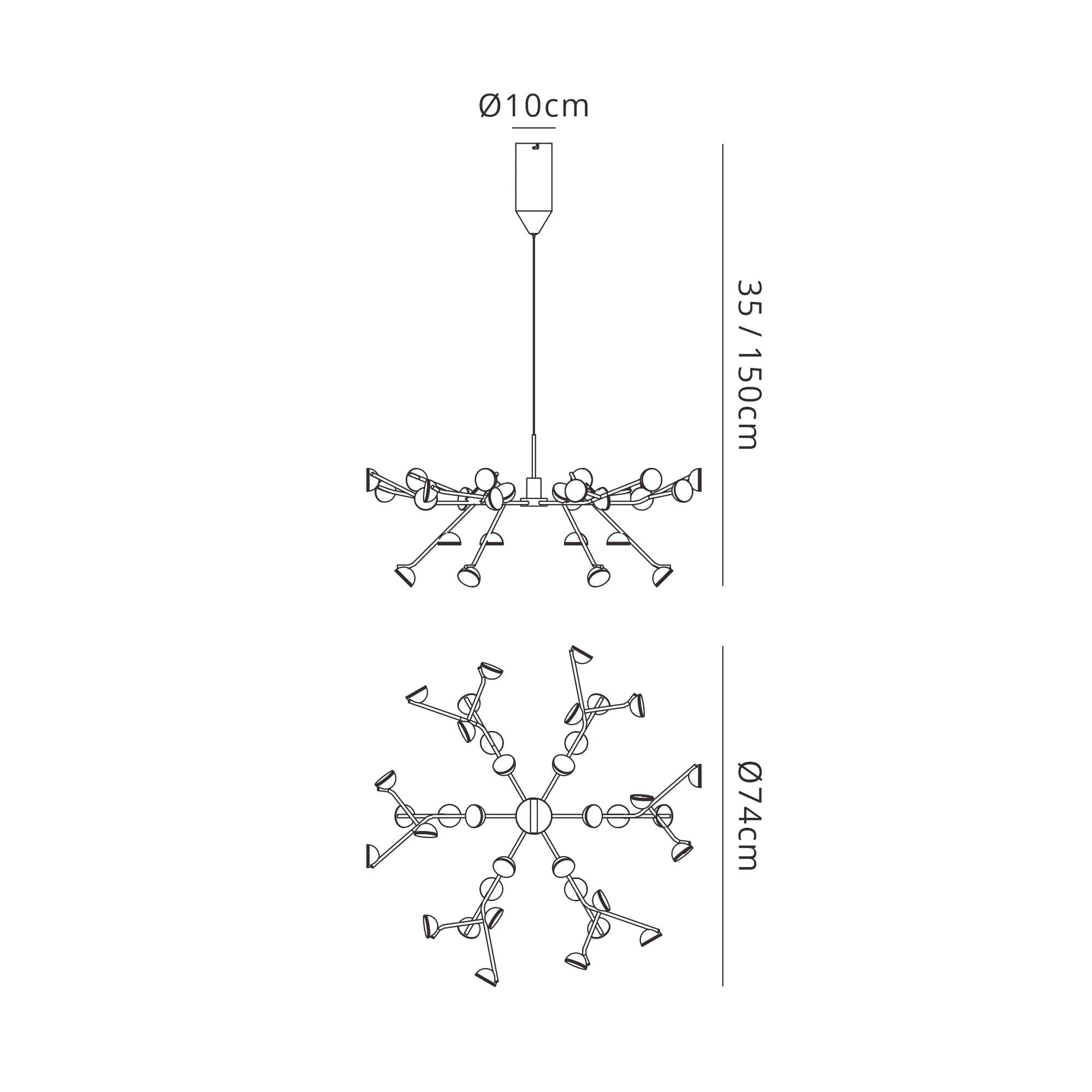 M6417 Adn 36 Light Pendant Round 74cm 100W LED Black