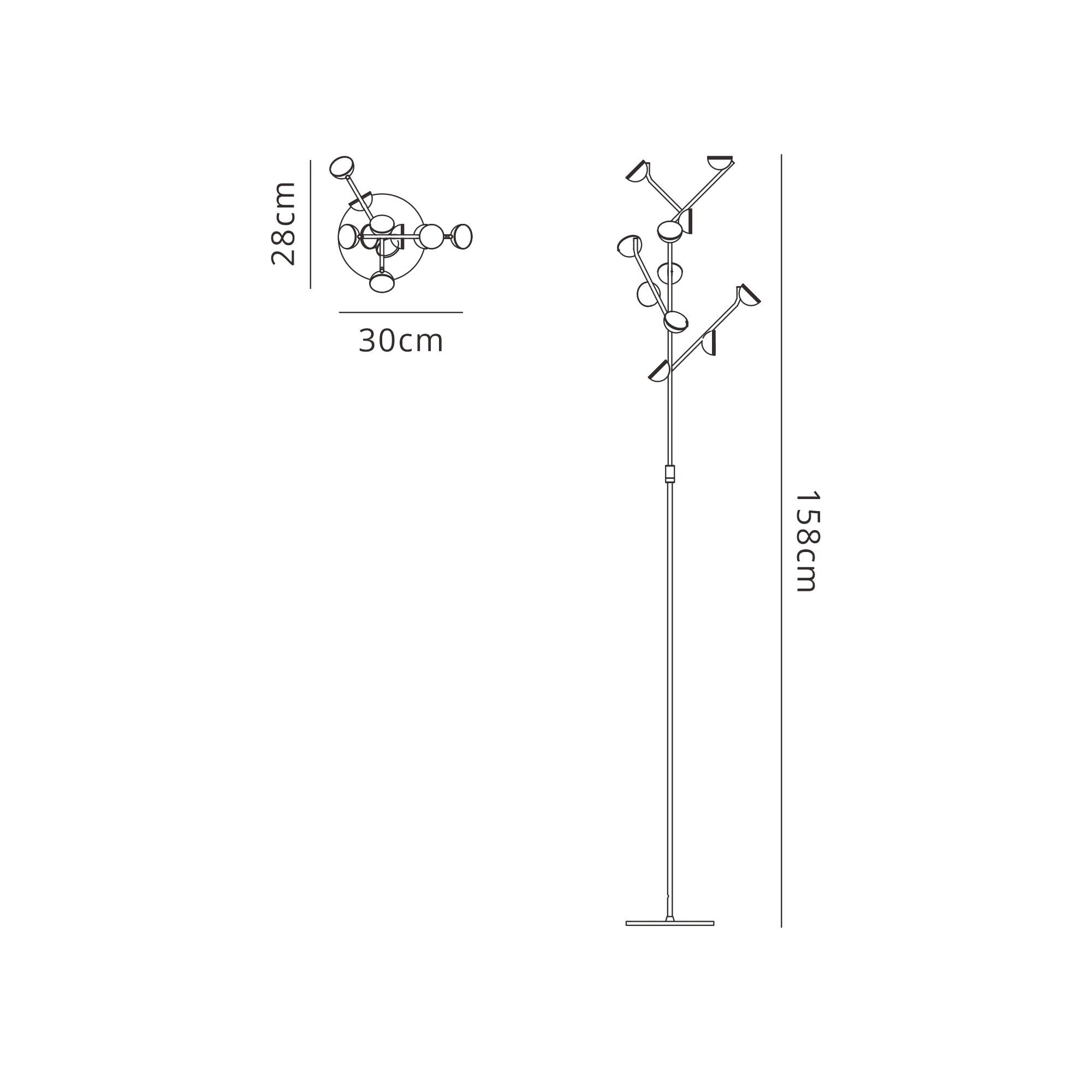 M6421 Adn 10 Light Floor Lamp 158cm 30W LED Black