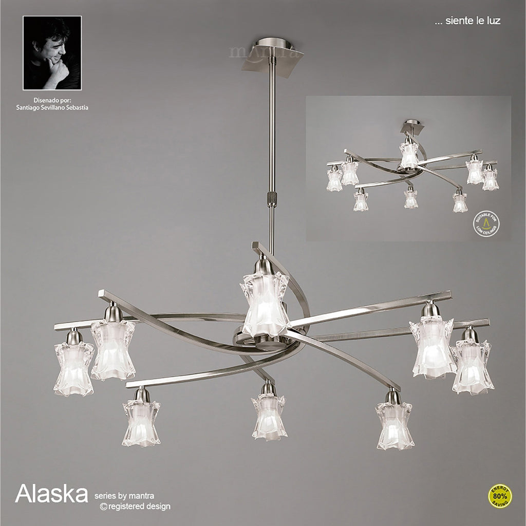 M8605/1 Alaska Pendant Convertible To Semi Flush 8 Light Satin Nickel