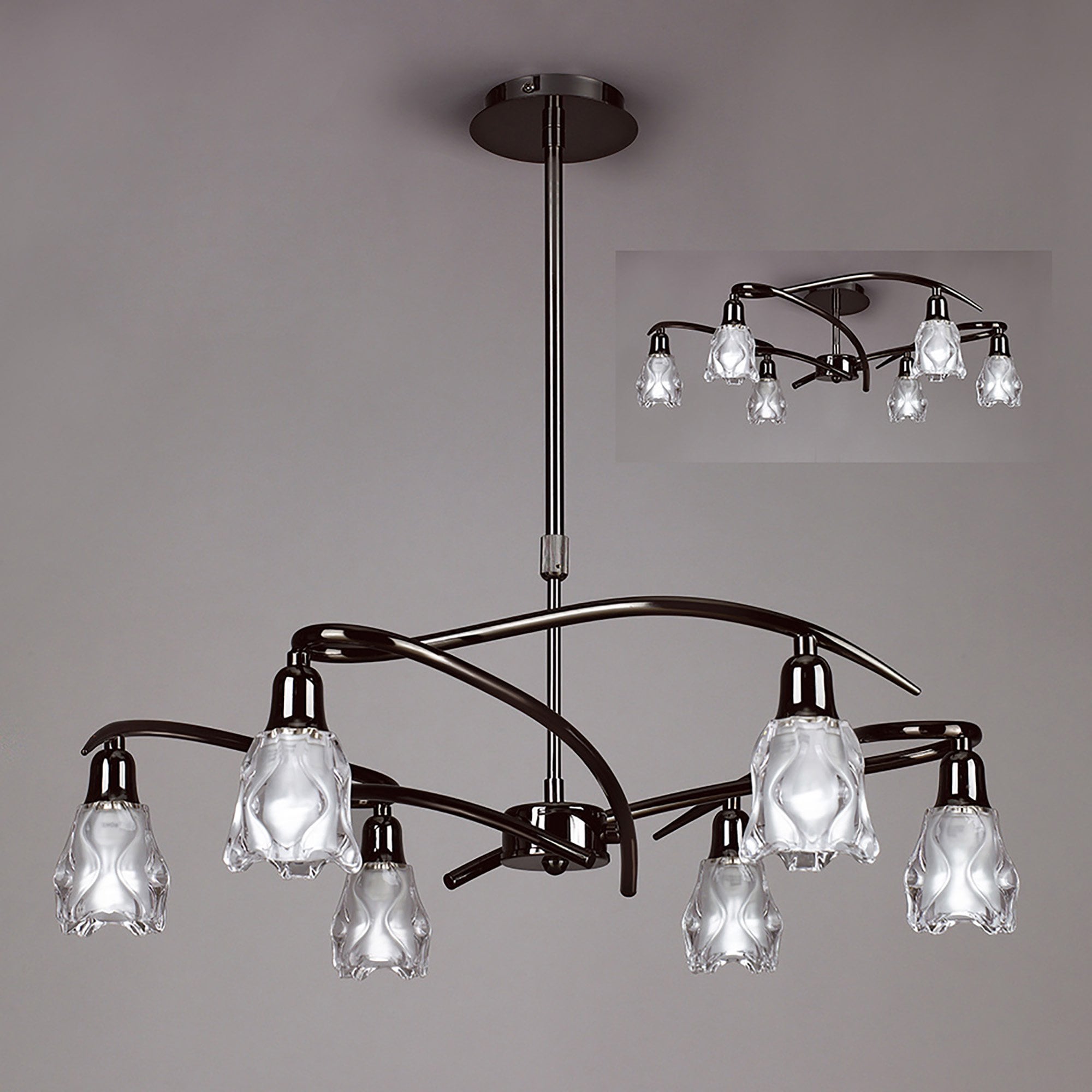 M8621BC/1 Amel Telescopic Convertible To Semi Flush 6 Light Black Chrome