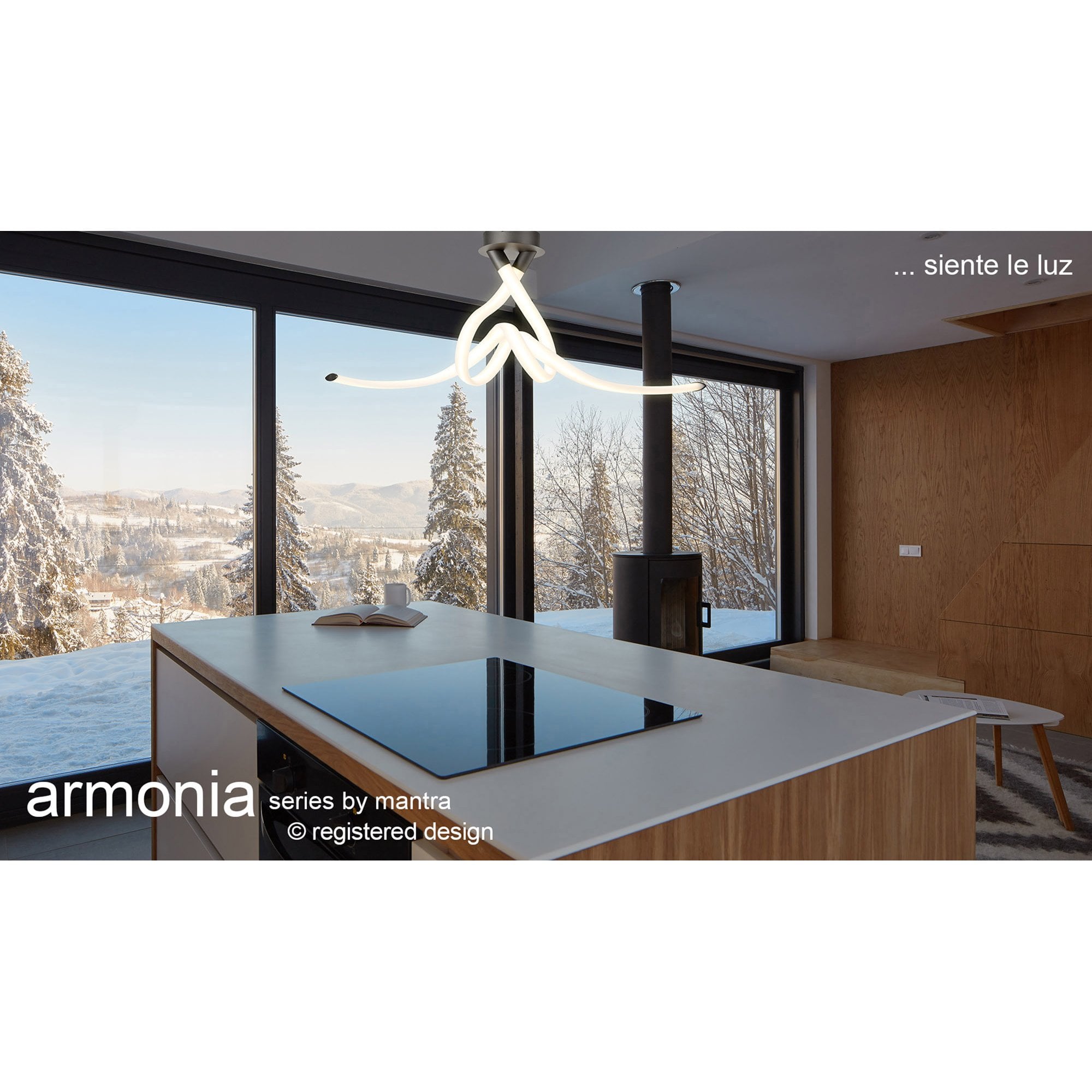 M6793 Armonia Semi Flush Bow Dimmable 50W LED Titanium Frosted Acrylic