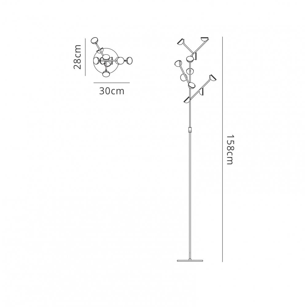 M6268 Adn 10 Light Floor Lamp 158cm 30W LED White