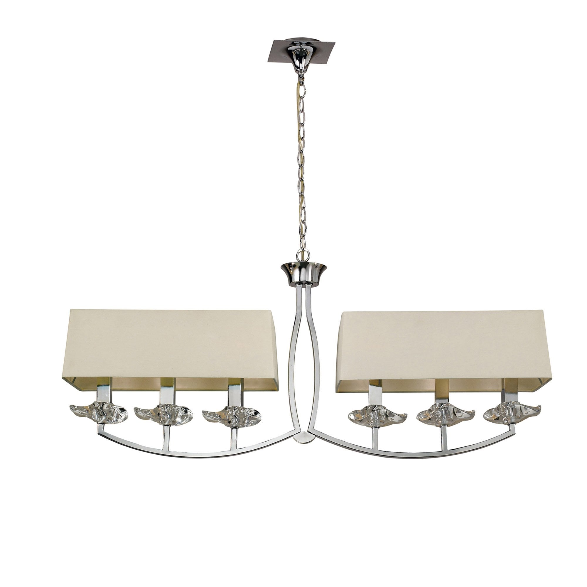 M0781/CS Akira Linear Pendant 2 Arm 6 Light E14 Polished Chrome Cream Shades