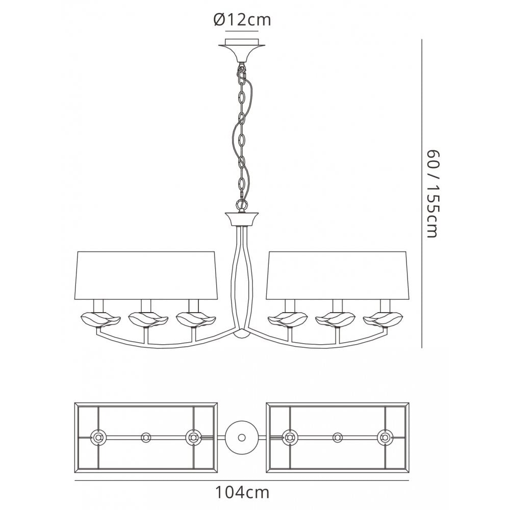 M0781/CS Akira Linear Pendant 2 Arm 6 Light E14 Polished Chrome Cream Shades
