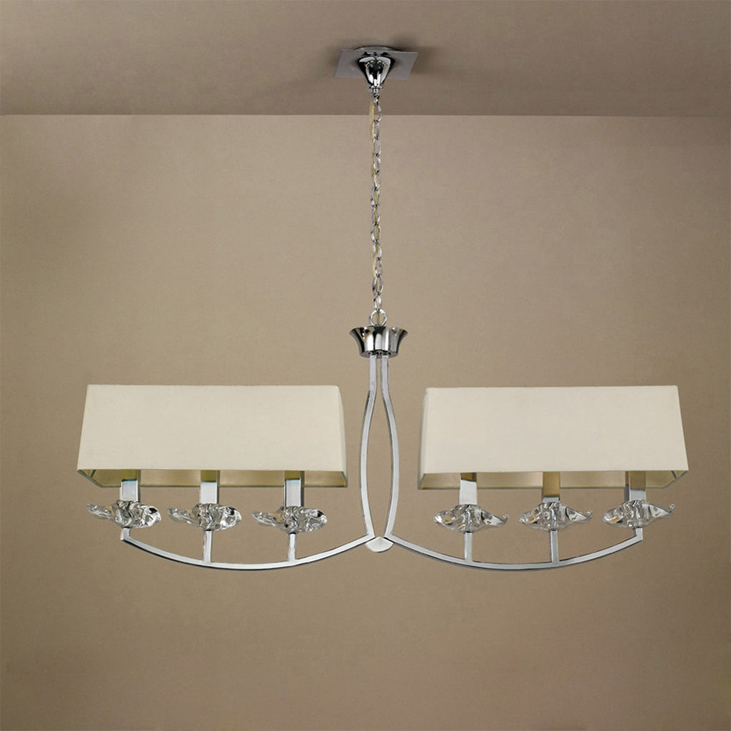 M0781/CS Akira Linear Pendant 2 Arm 6 Light E14 Polished Chrome Cream Shades