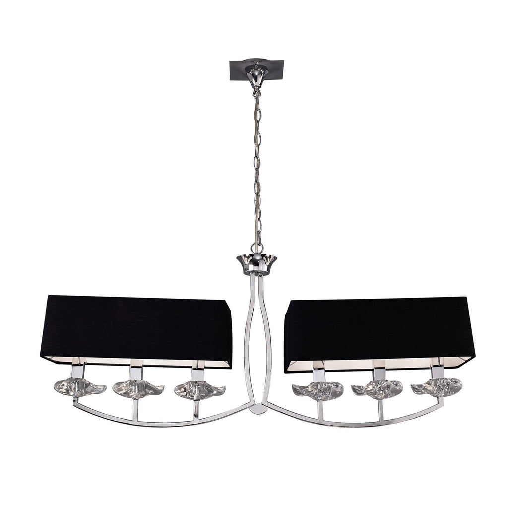 M0781 Akira Linear Pendant 2 Arm 6 Light E14 Polished Chrome Black Shades