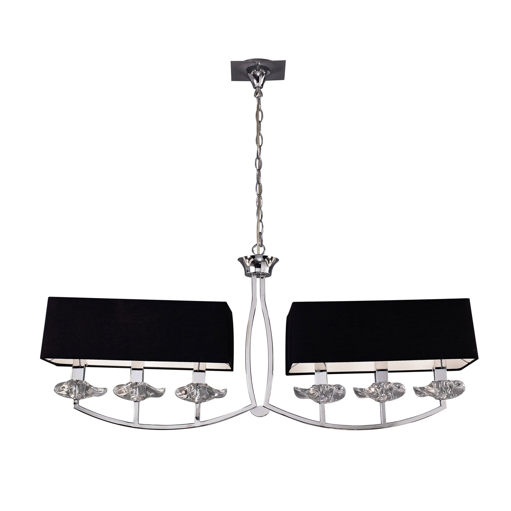 M0781 Akira Linear Pendant 2 Arm 6 Light E14 Polished Chrome Black Shades